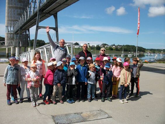 Enfants et accompagnateurs sous le pont